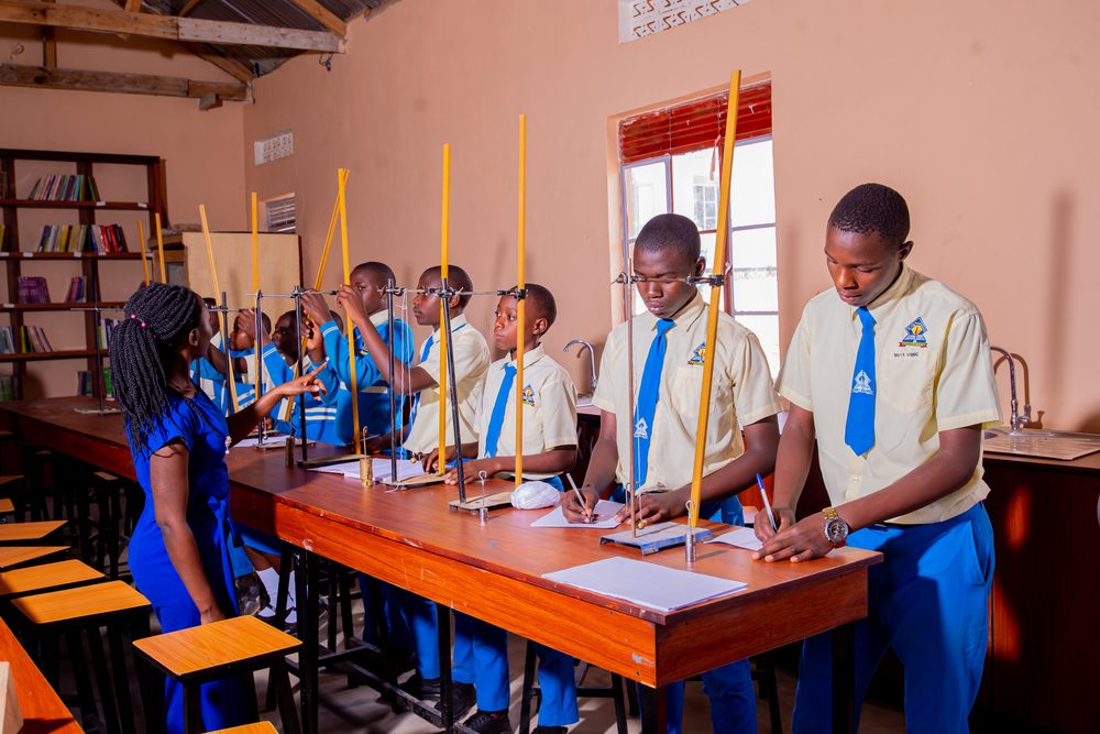 Students in a physics practical lesson